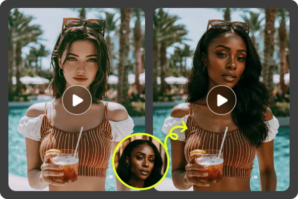 Example comparing original and replaced faces in a video scene